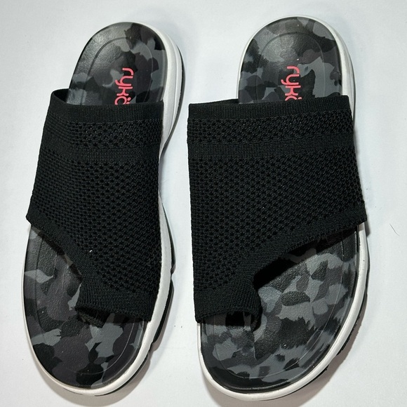Shoes - Black Slide Sandals with Camouflage Insole